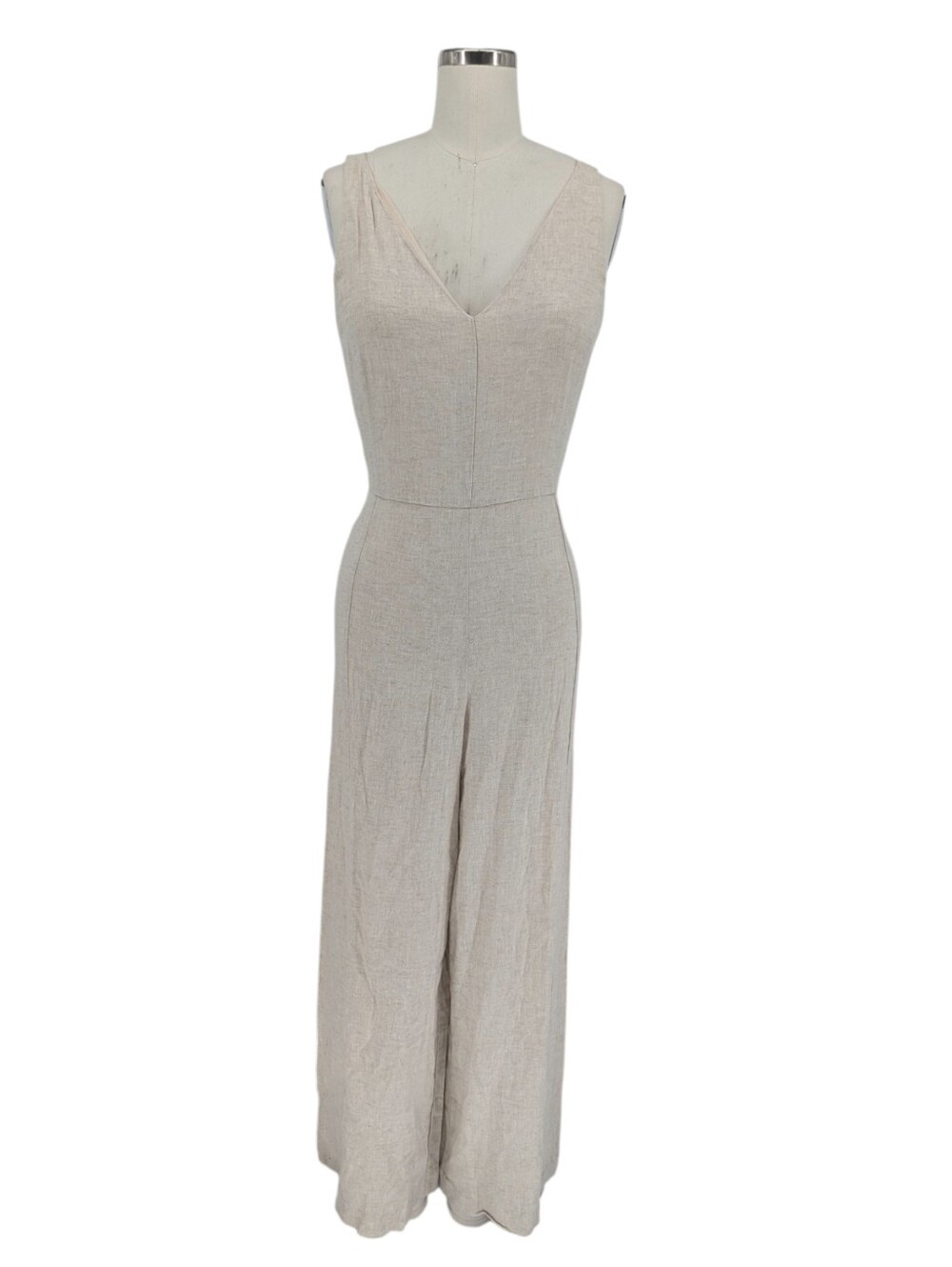 00691 Banana Republic Linen Wide Leg Jumpsuit Beige size 0 preppy summer casual